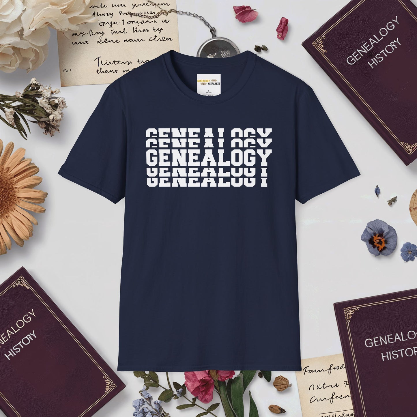 Genealogy Stacked T-Shirt-Navy-Genealogy Keepsakes