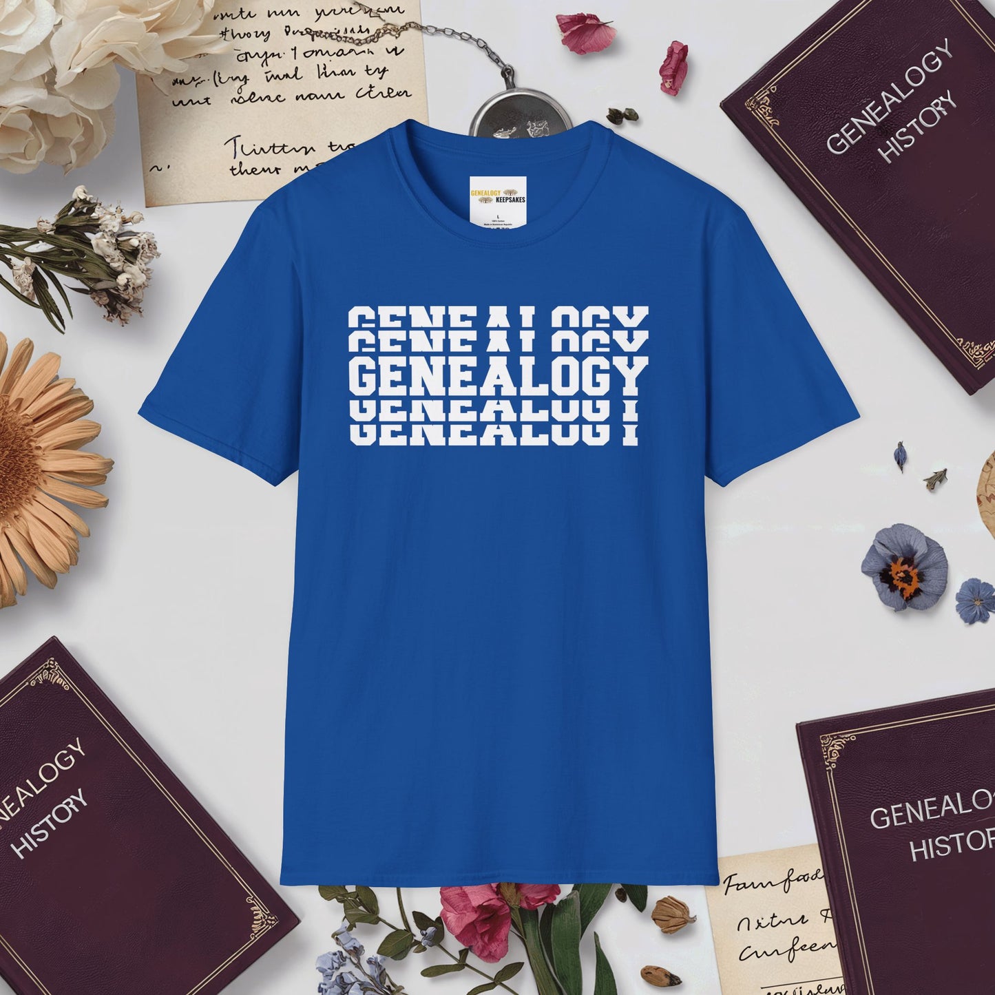 Genealogy Stacked T-Shirt-Royal-Genealogy Keepsakes