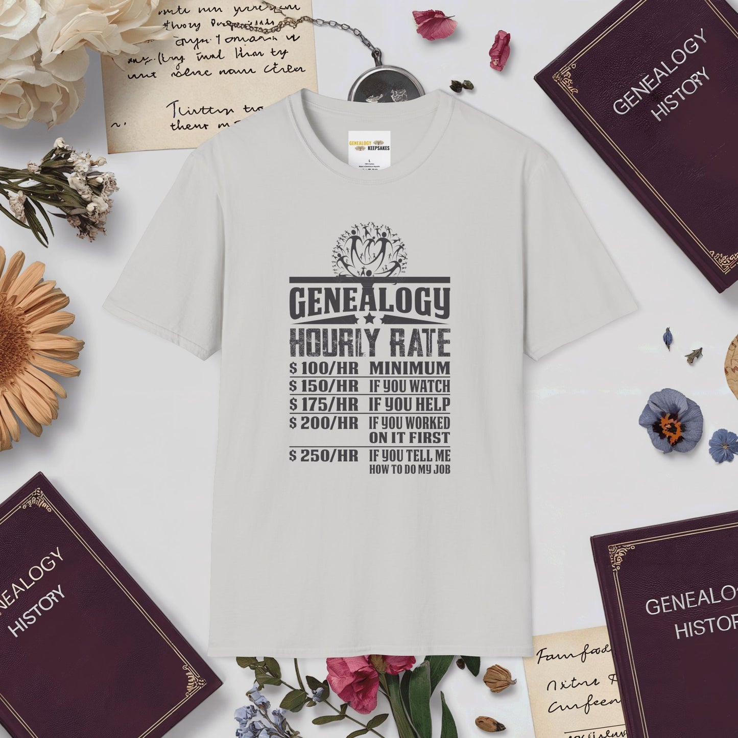 Genealogy Hourly Rate T-Shirt-Ice Grey-Genealogy Keepsakes