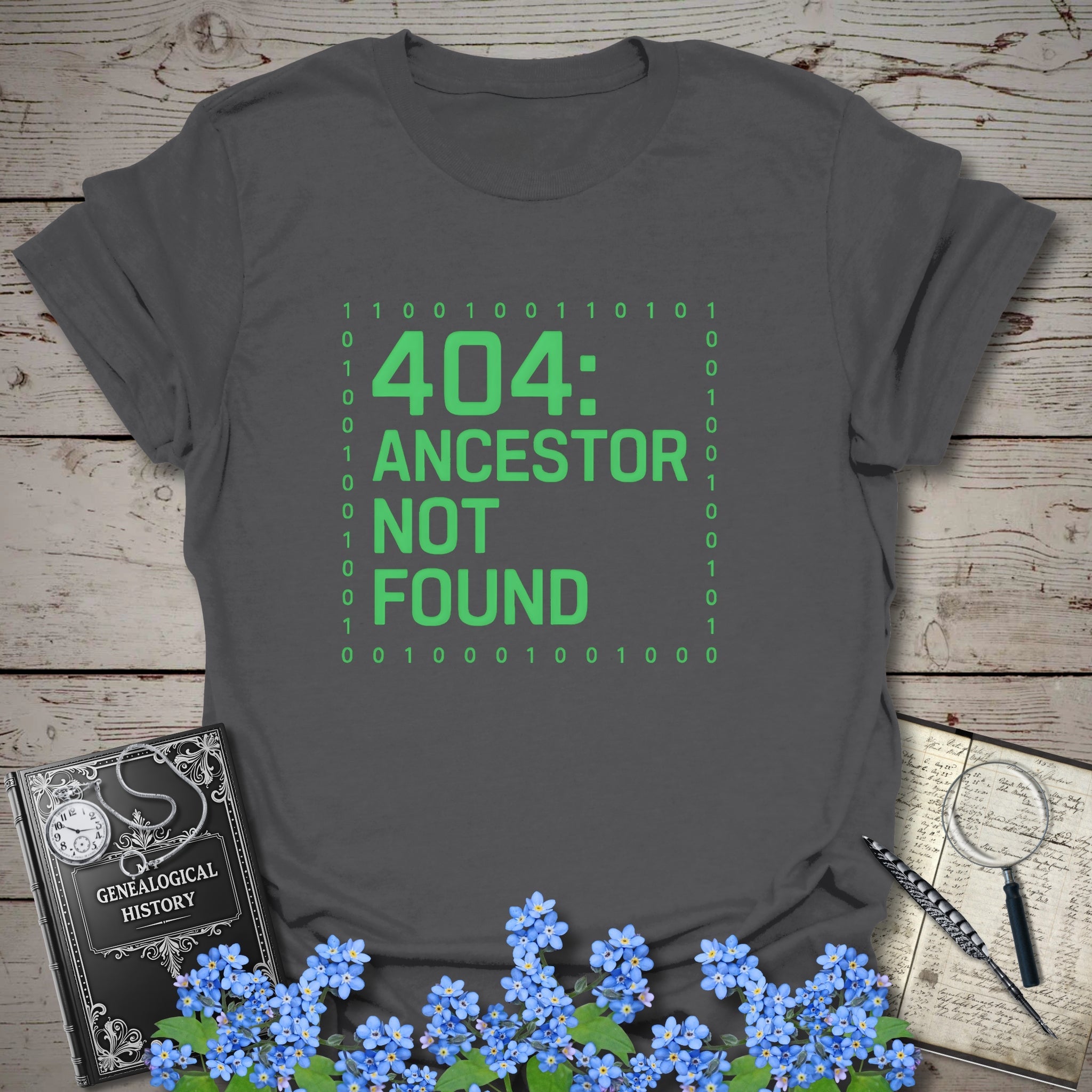 404 Ancestor Not Found T-Shirt in Charcoal by Genealogy Keepsakes