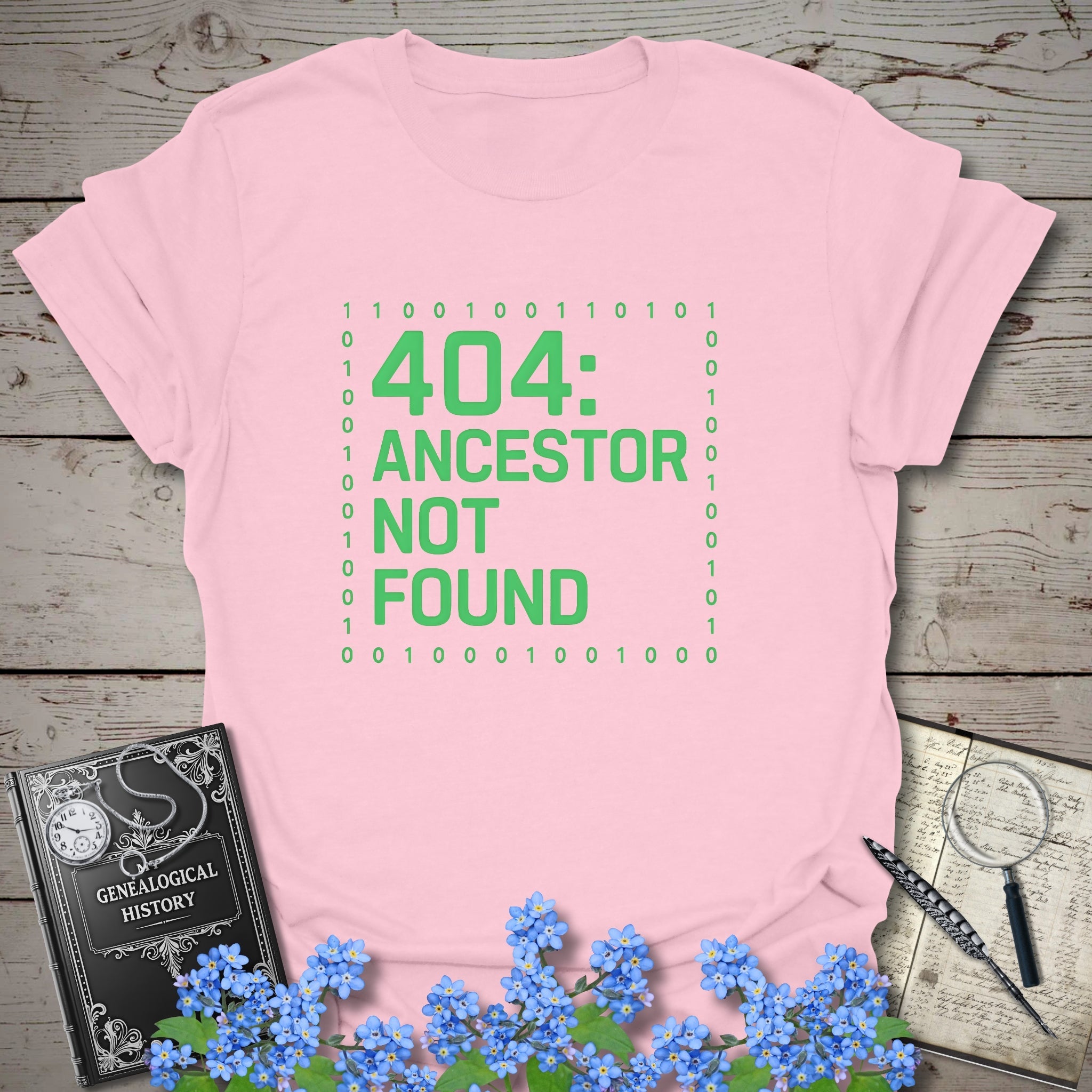 404 Ancestor Not Found T-Shirt in Light Pink by Genealogy Keepsakes