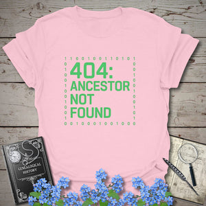 404 Ancestor Not Found T-Shirt in Light Pink by Genealogy Keepsakes