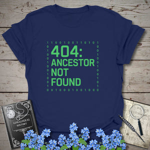 404 Ancestor Not Found T-Shirt in Navy by Genealogy Keepsakes