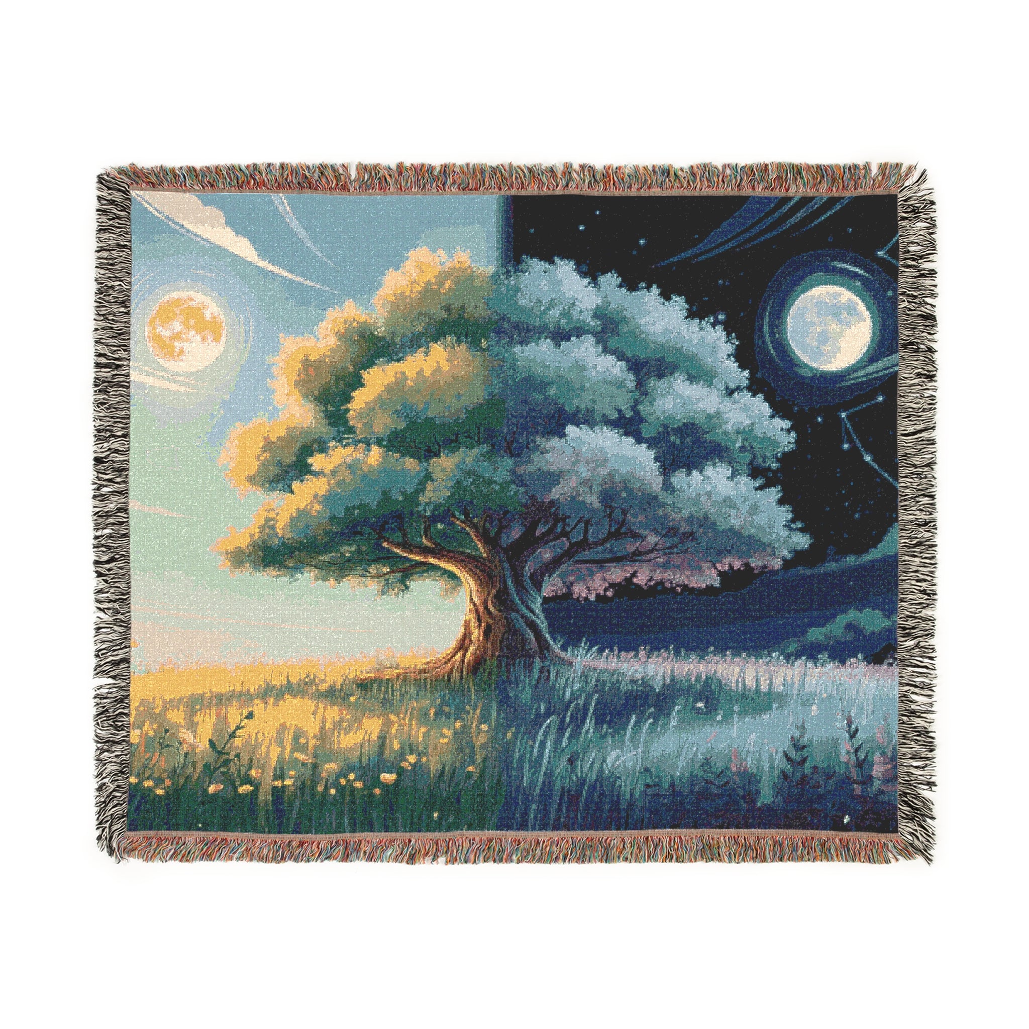 Tree of Day and Night Woven Blanket