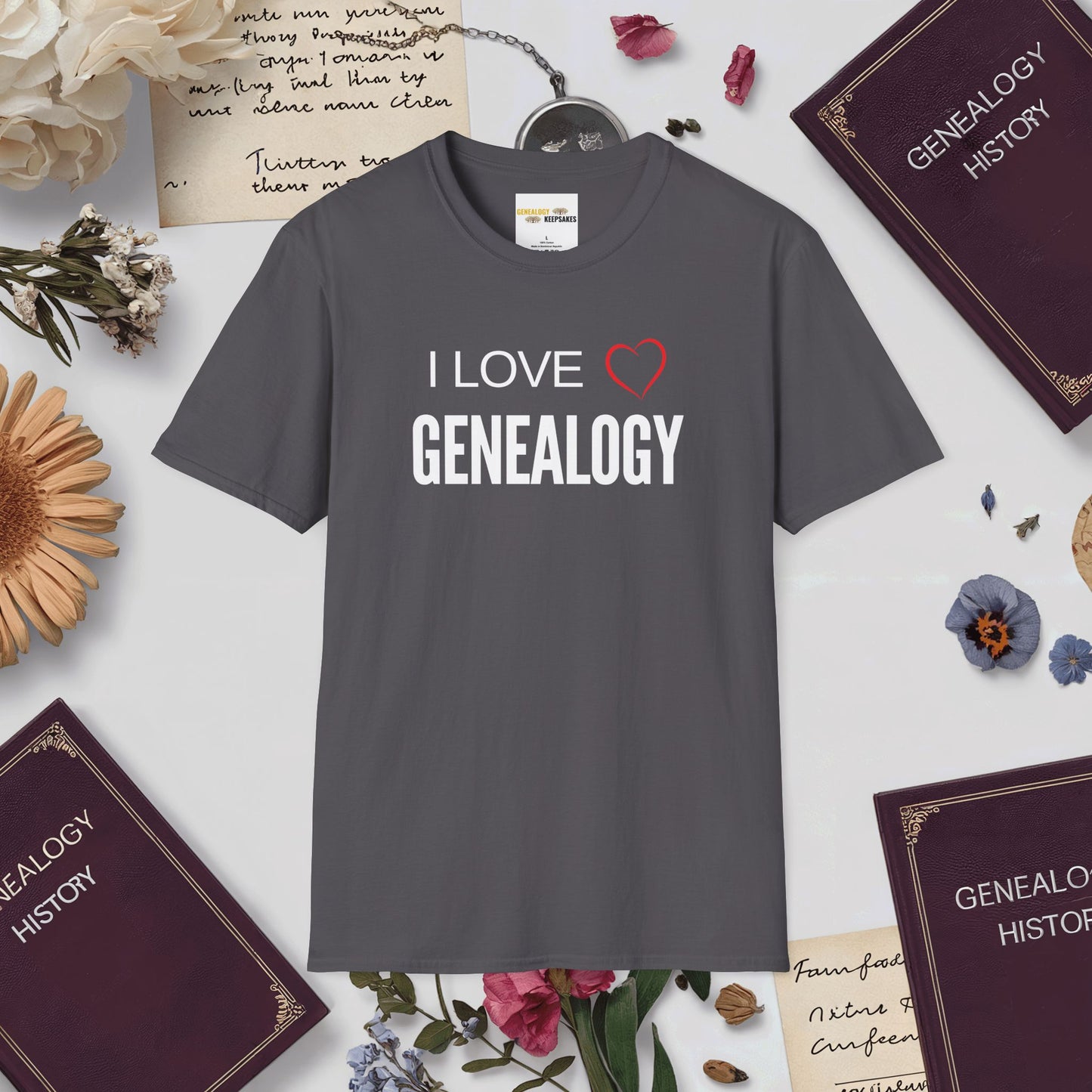 I Love Genealogy T-Shirt-Charcoal-Genealogy Keepsakes