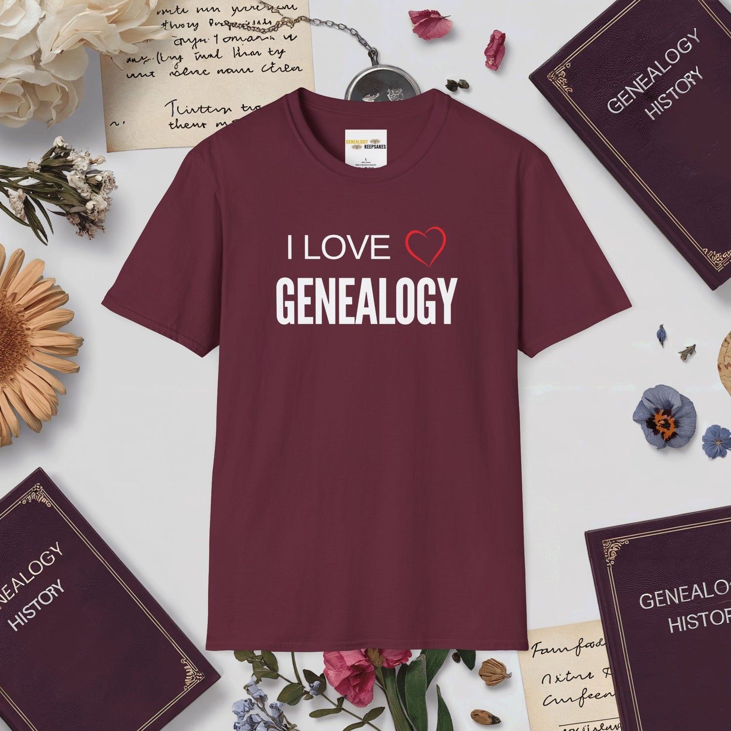 I Love Genealogy T-Shirt-Maroon-Genealogy Keepsakes