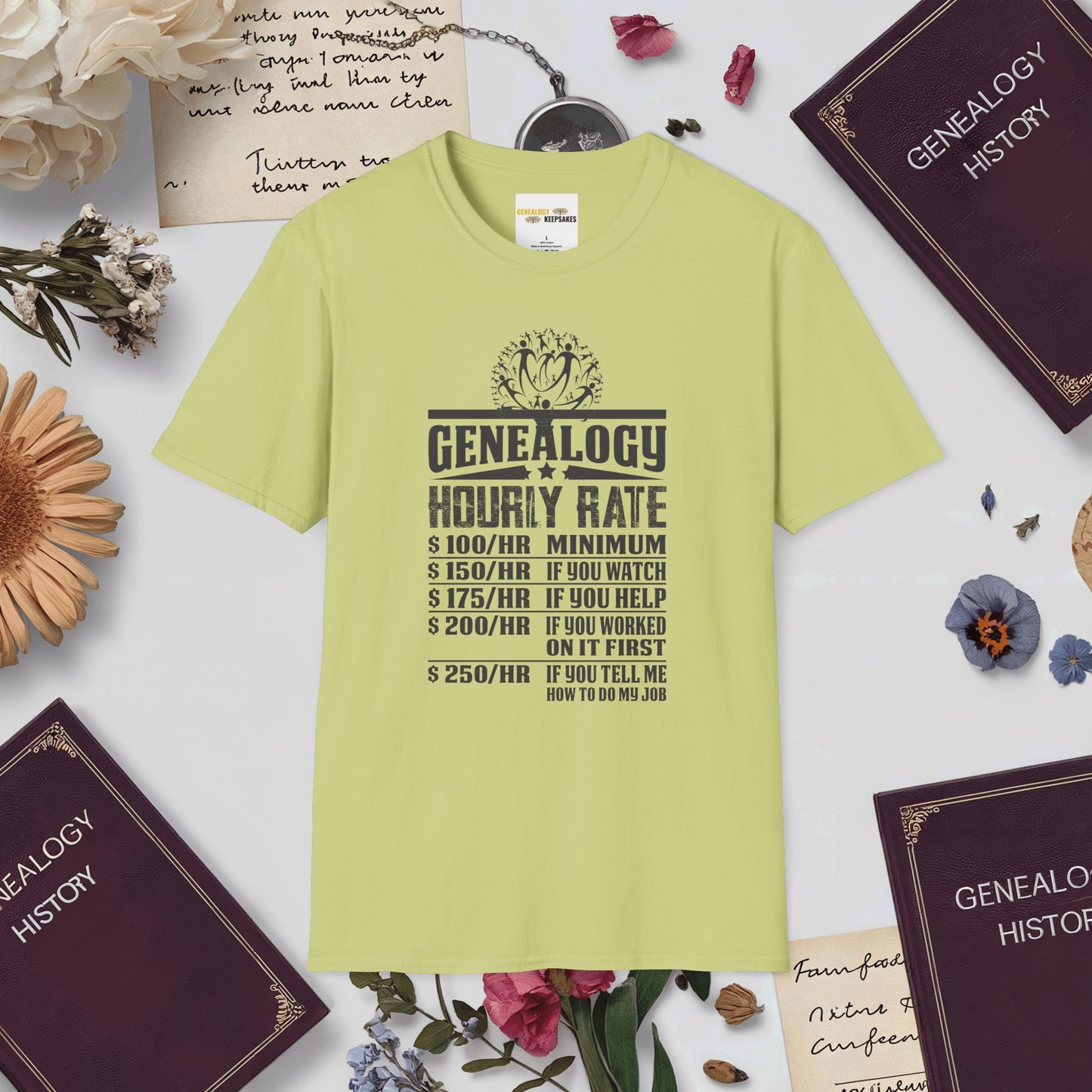 Genealogy Hourly Rate T-Shirt-Pistachio-Genealogy Keepsakes