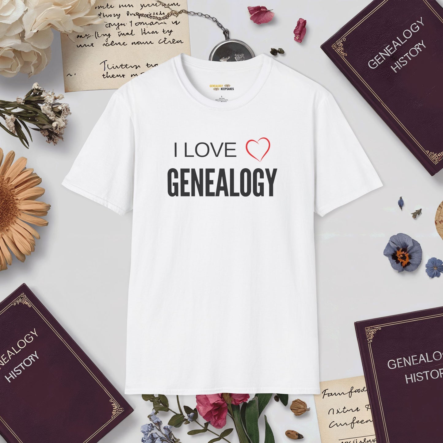 I Love Genealogy T-Shirt-White-Genealogy Keepsakes