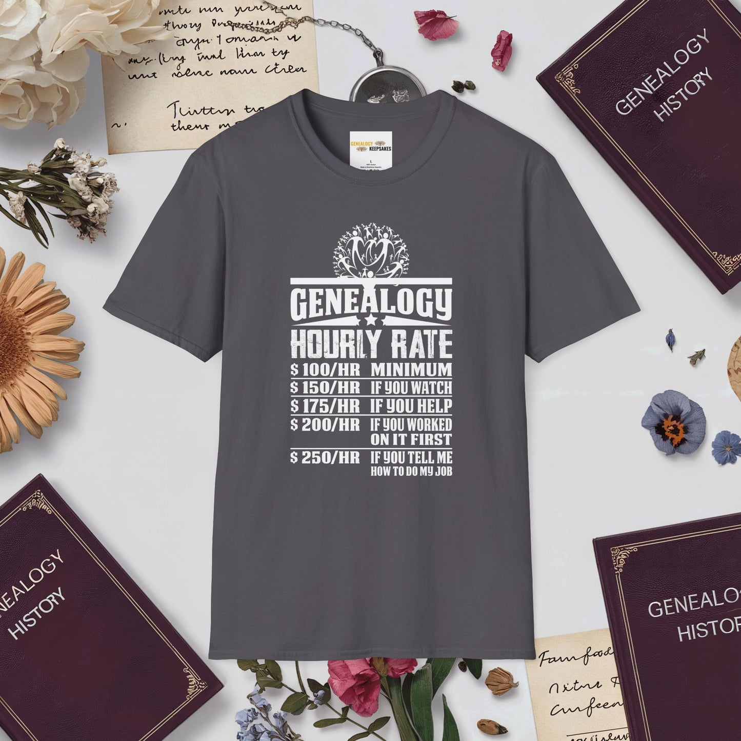 Genealogy Hourly Rate T-Shirt-Charcoal-Genealogy Keepsakes