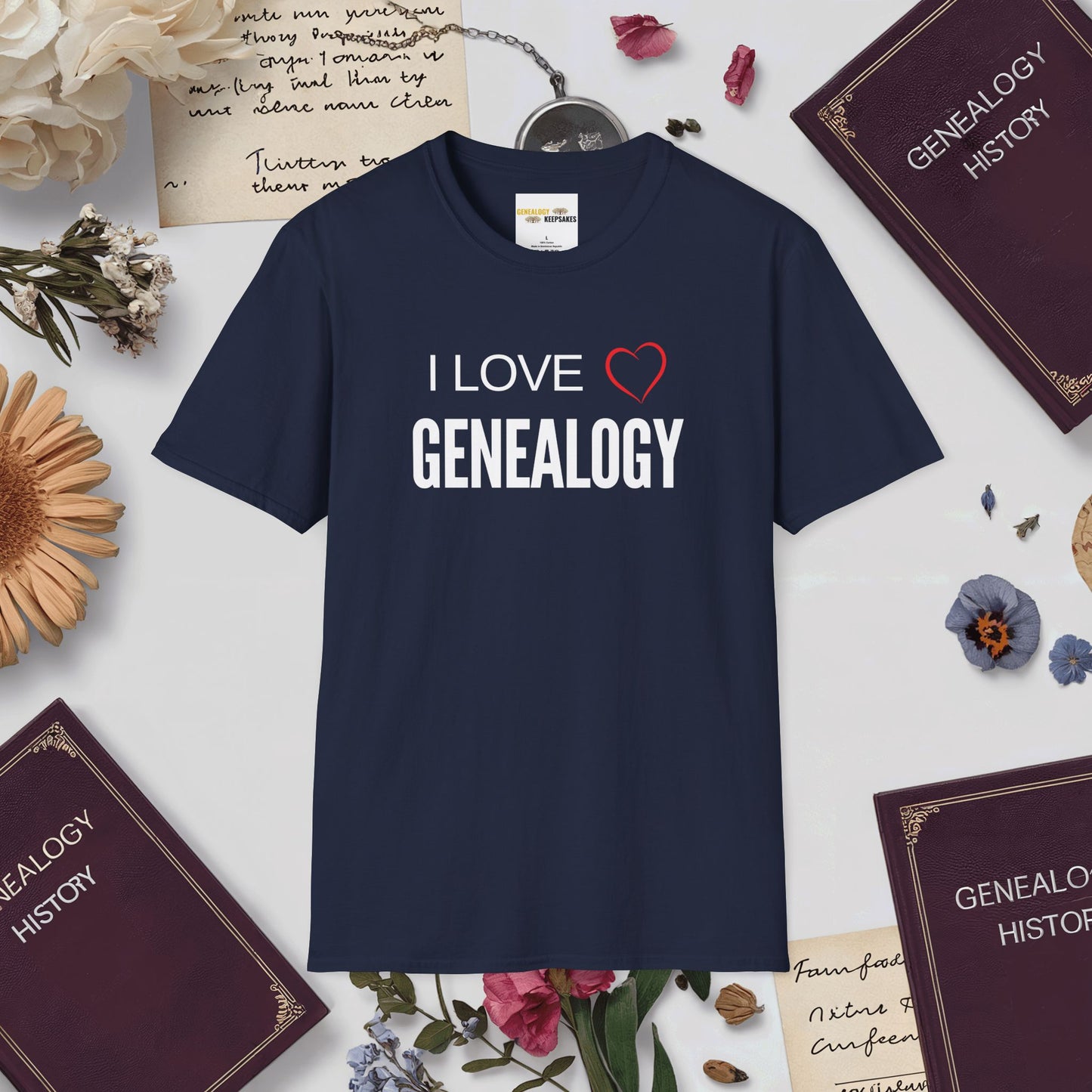 I Love Genealogy T-Shirt-Navy-Genealogy Keepsakes