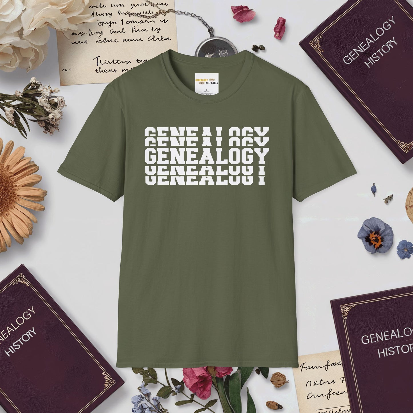 Genealogy Stacked T-Shirt-Military Green-Genealogy Keepsakes