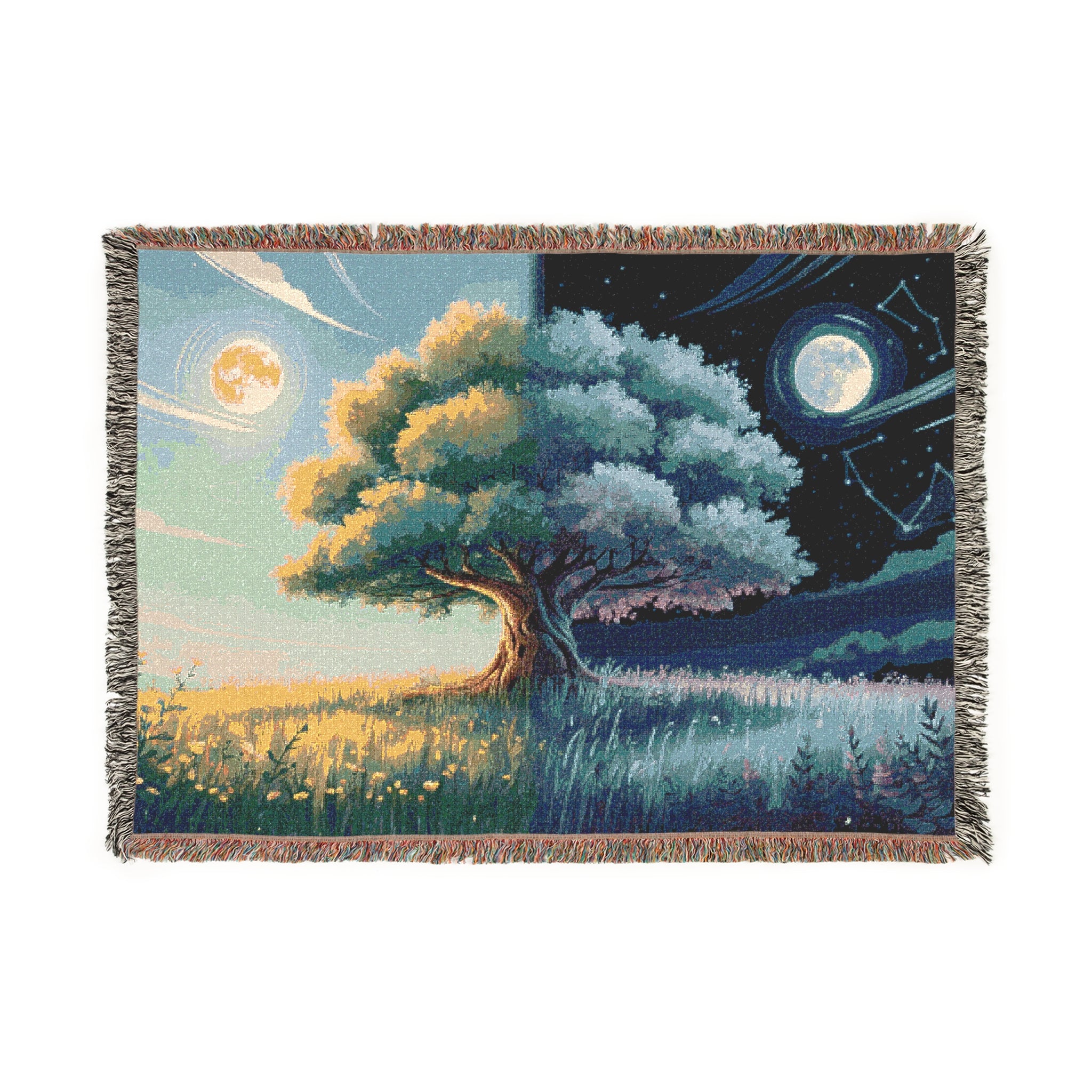 Tree of Day and Night Woven Blanket