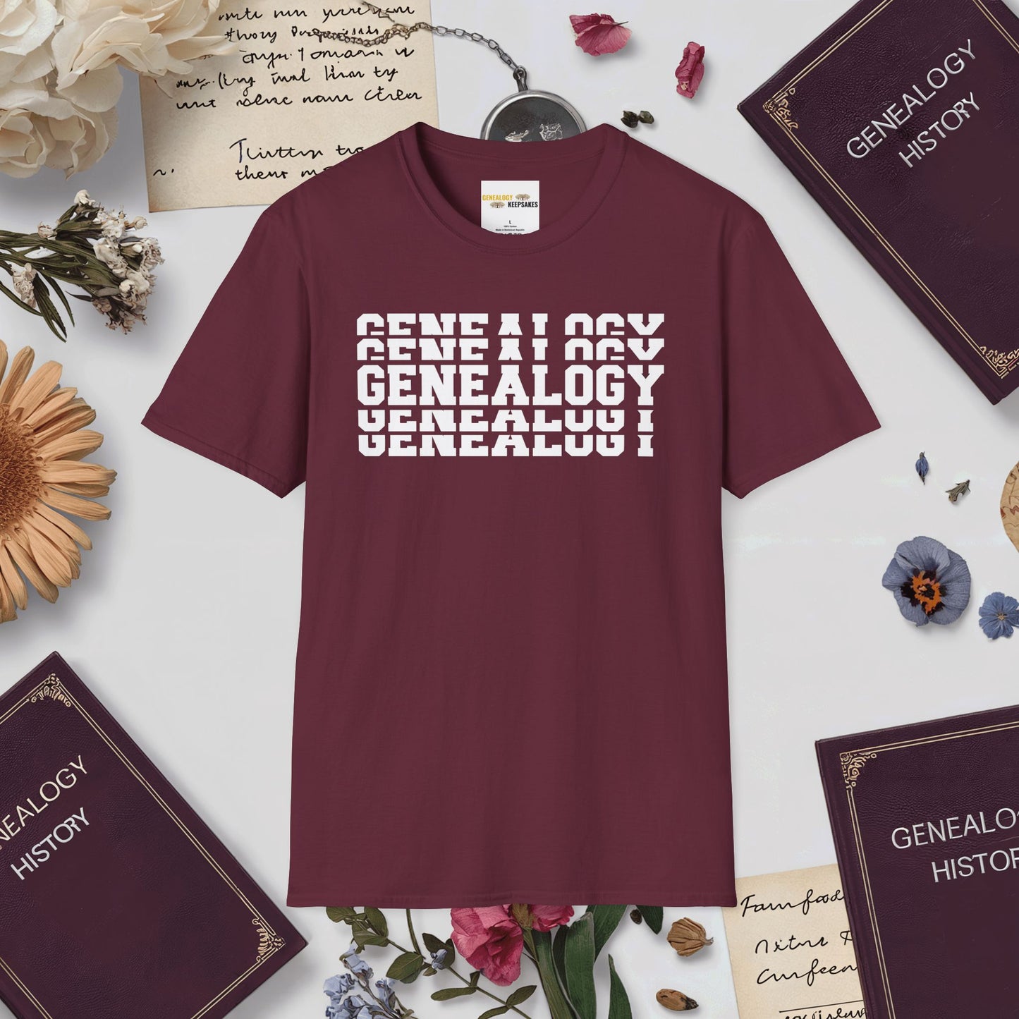 Genealogy Stacked T-Shirt-Maroon-Genealogy Keepsakes