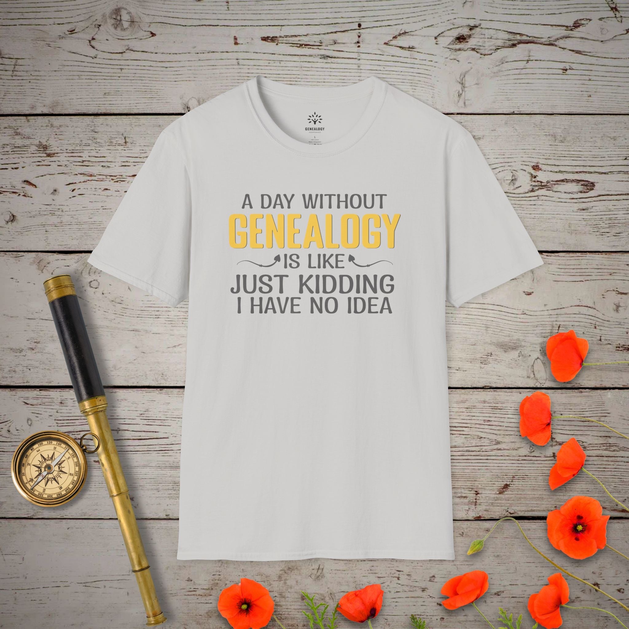 A Day Without Genealogy T-Shirt in Ice Grey by Genealogy Keepsakes