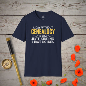 A Day Without Genealogy T-Shirt in Navy by Genealogy Keepsakes