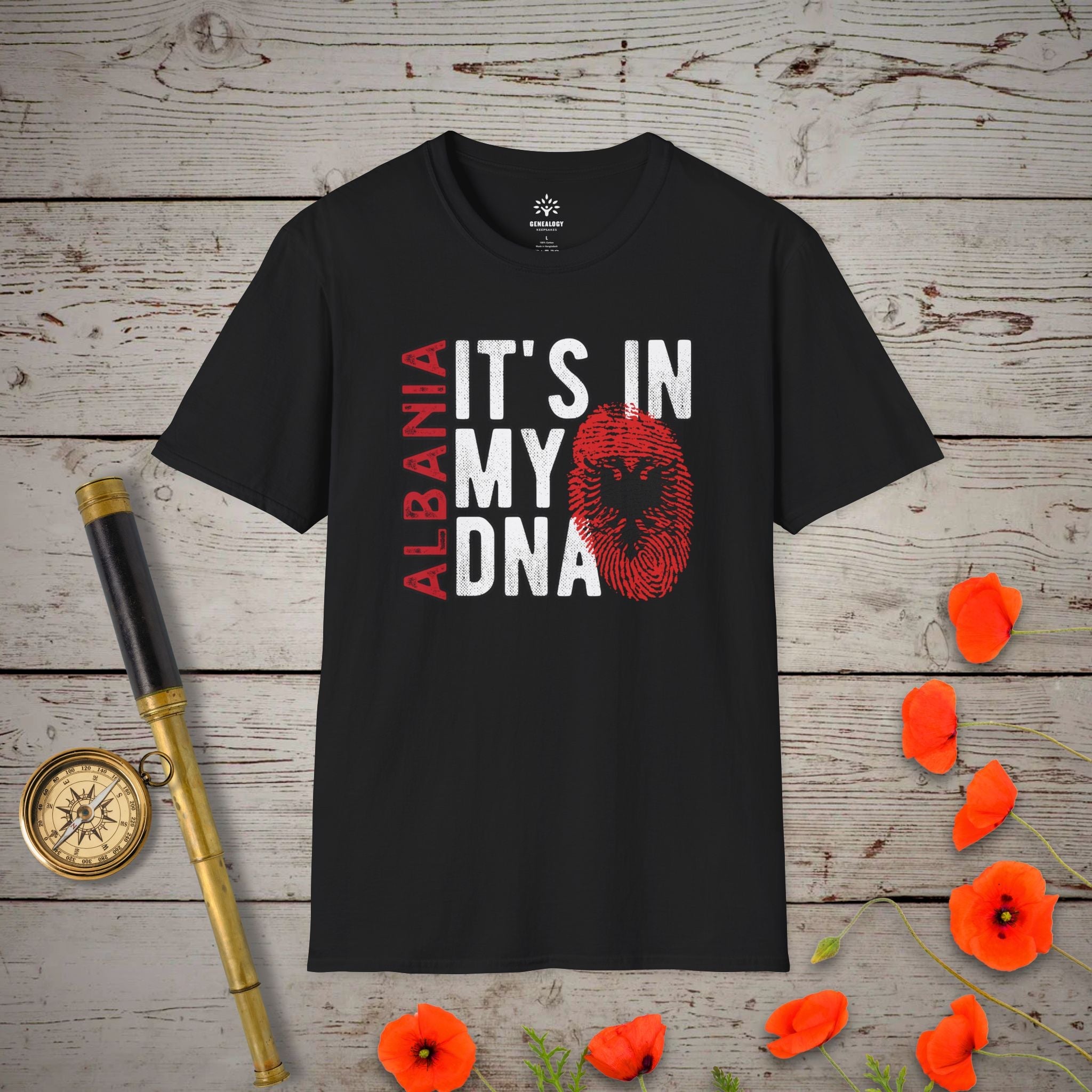 Albania - It's In My DNA T-Shirt in Black by Genealogy Keepsakes