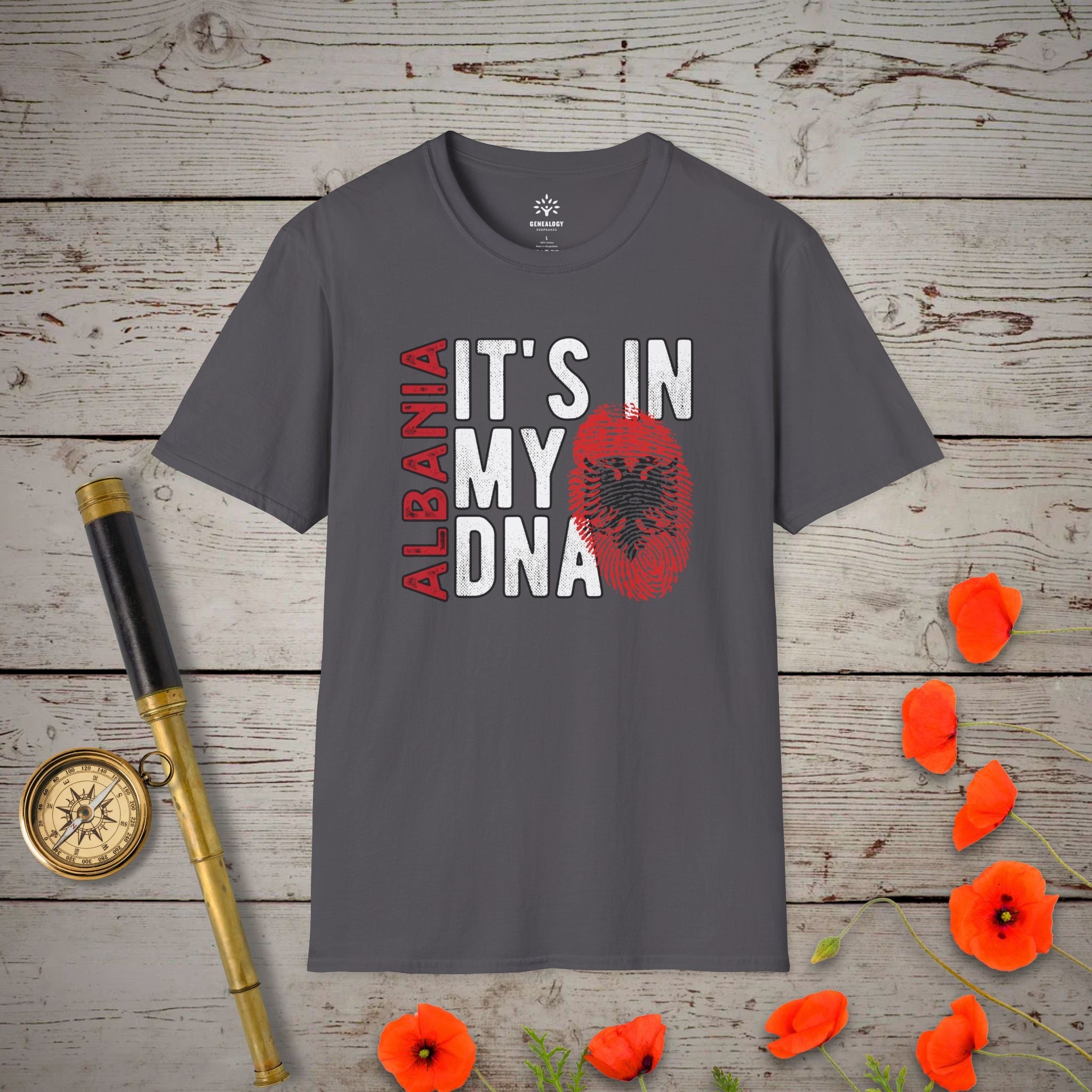 Albania - It's In My DNA T-Shirt in Charcoal by Genealogy Keepsakes