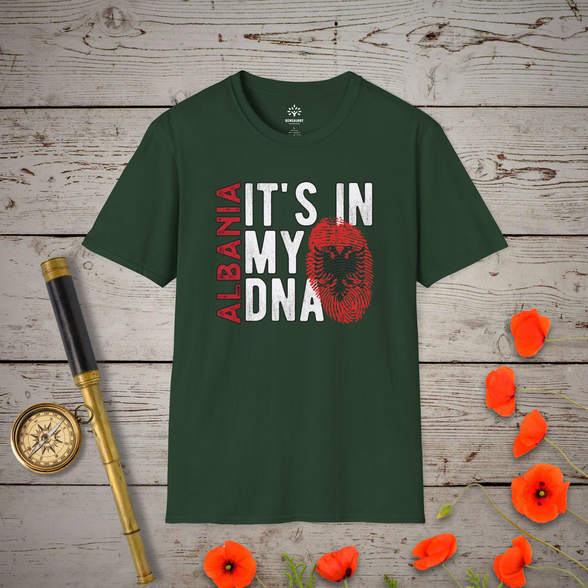 Albania - It's In My DNA T-Shirt - Genealogy Keepsakes Custom Genealogy Gift - Forest Green S