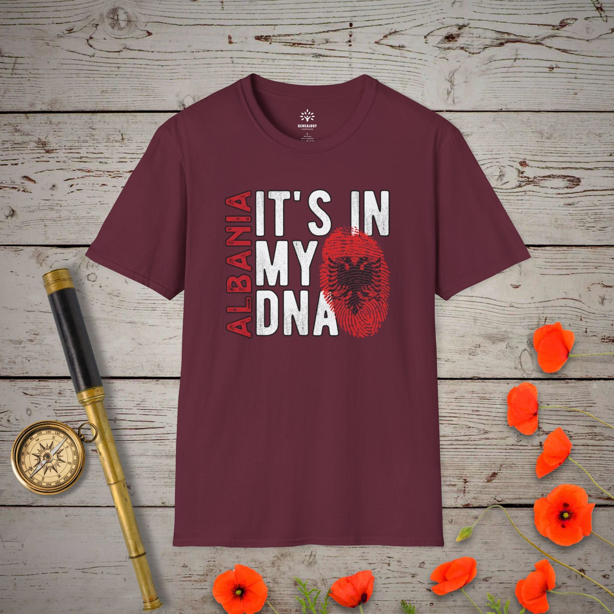 Albania - It's In My DNA T-Shirt in Maroon by Genealogy Keepsakes