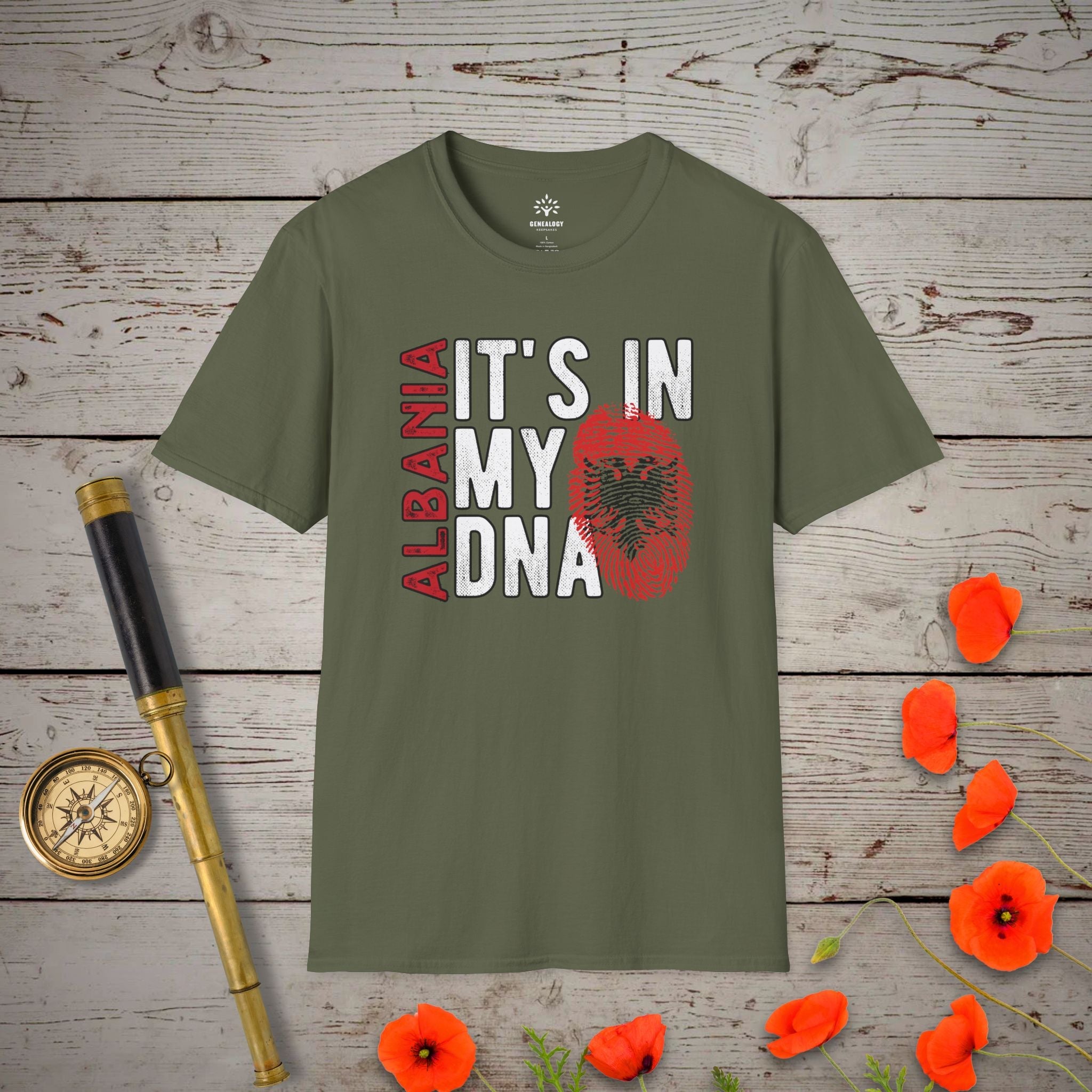 Albania - It's In My DNA T-Shirt in Military Green by Genealogy Keepsakes