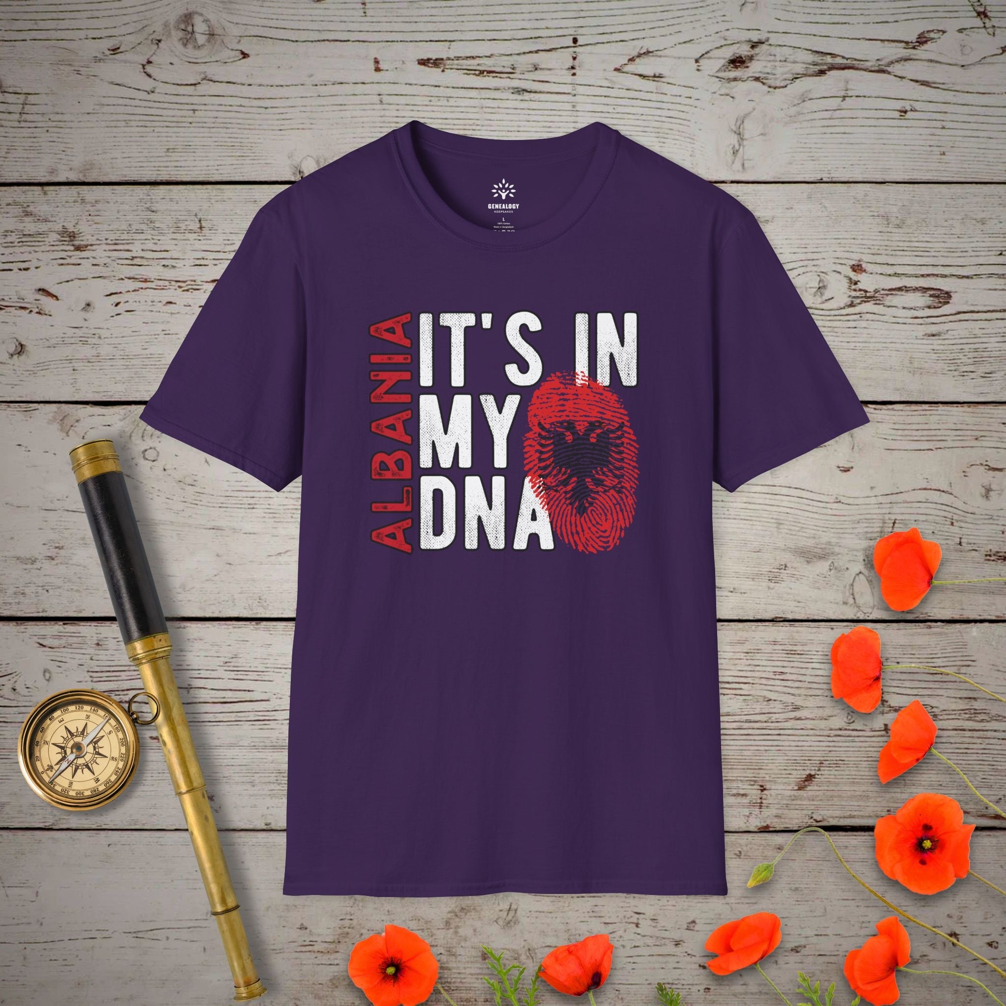 Albania - It's In My DNA T-Shirt in Purple by Genealogy Keepsakes