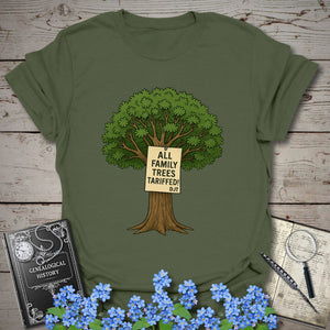 All Family Trees Tariffed T-Shirt in Military Green by Genealogy Keepsakes
