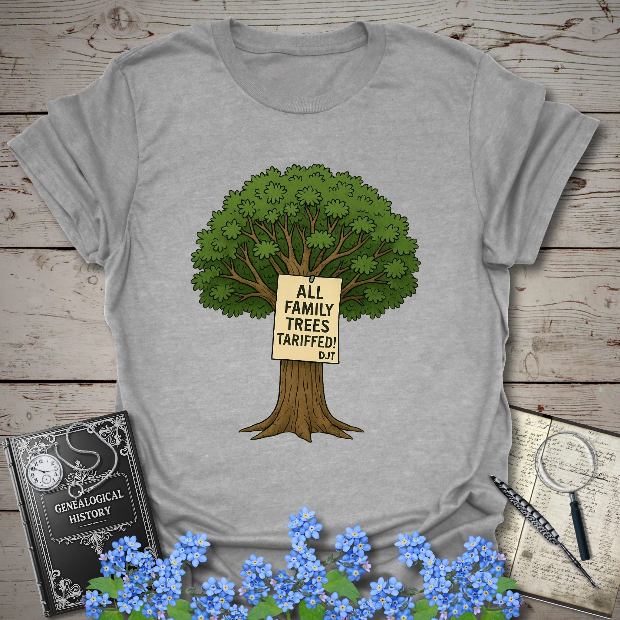 All Family Trees Tariffed T-Shirt in Sport Grey by Genealogy Keepsakes
