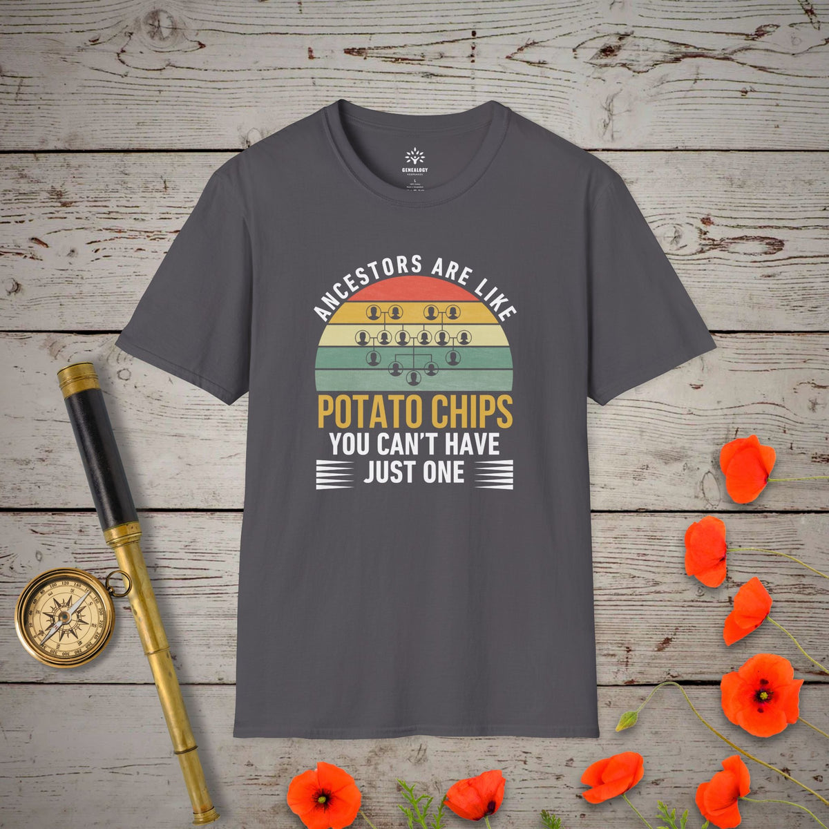 Ancestors Are Like Potato Chips T-Shirt - Genealogy Keepsakes Custom Genealogy Gift - Charcoal S