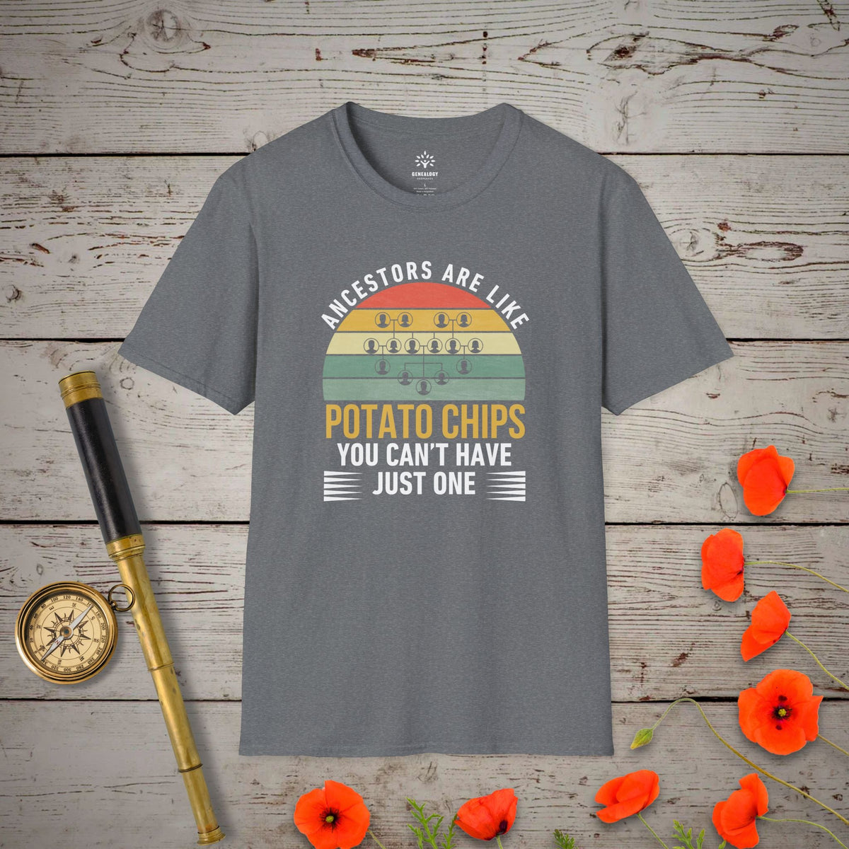 Ancestors Are Like Potato Chips T-Shirt - Genealogy Keepsakes Custom Genealogy Gift - Graphite Heather S