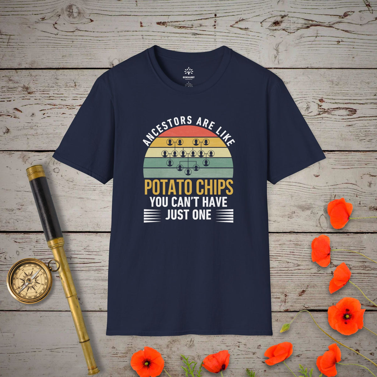 Ancestors Are Like Potato Chips T-Shirt - Genealogy Keepsakes Custom Genealogy Gift - Navy S