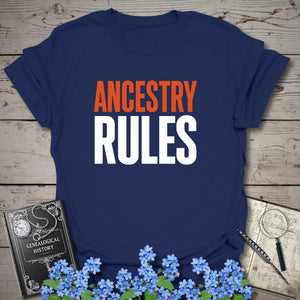 Ancestry Rules T-Shirt in Navy by Genealogy Keepsakes