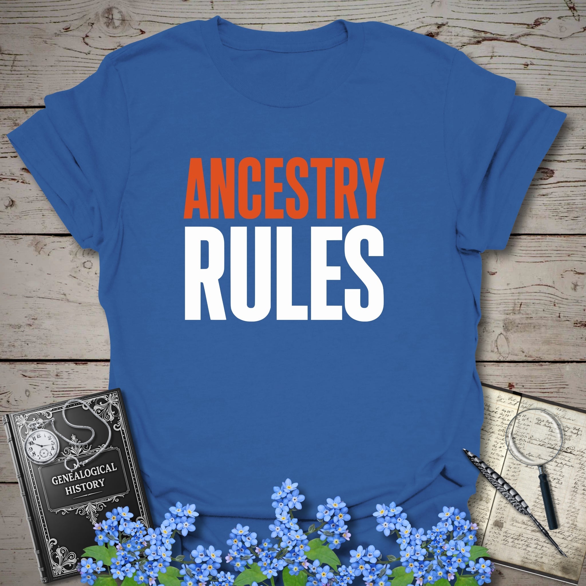 Ancestry Rules T-Shirt in Royal by Genealogy Keepsakes
