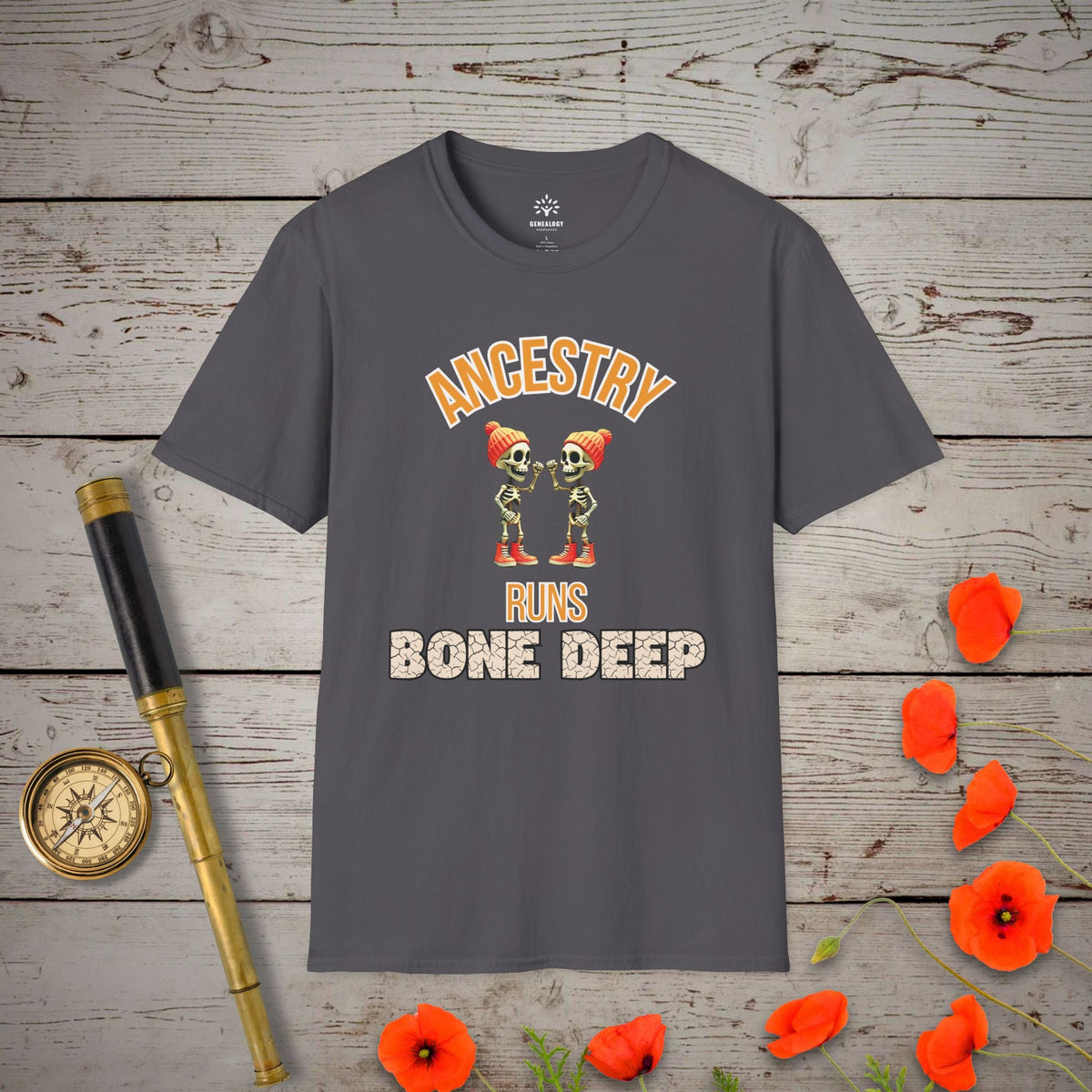 Ancestry Runs Bone Deep T-Shirt - Genealogy Keepsakes Custom Genealogy Gift - Charcoal S