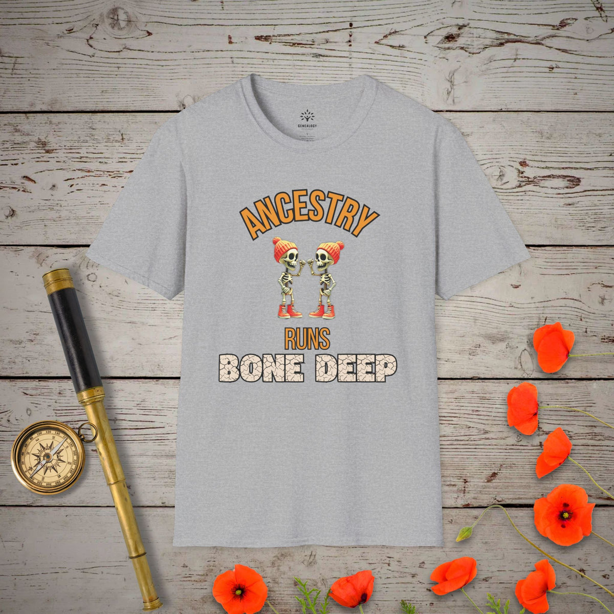 Ancestry Runs Bone Deep T-Shirt - Genealogy Keepsakes Custom Genealogy Gift - Sport Grey S