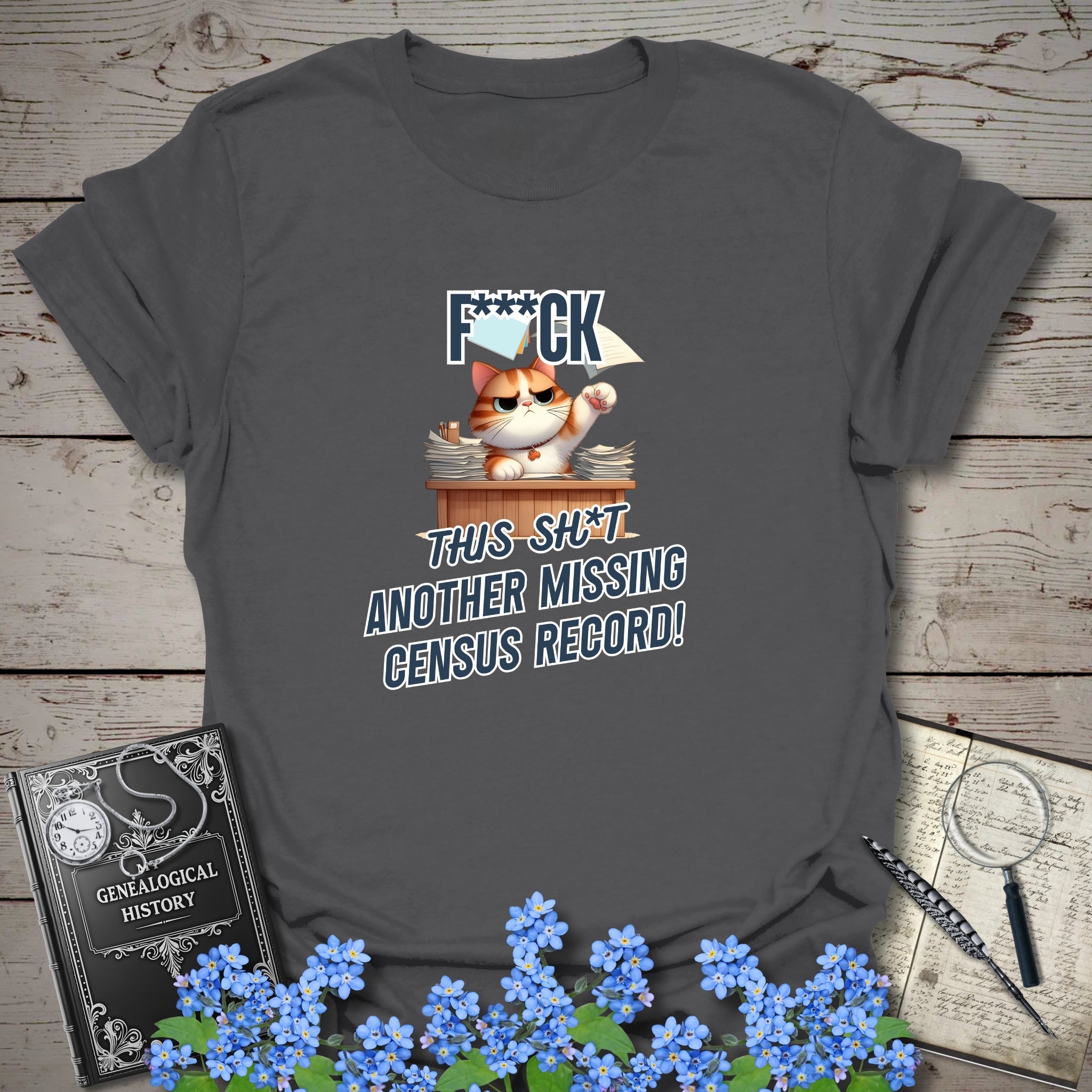 Another Missing Census Record T-Shirt in Charcoal by Genealogy Keepsakes