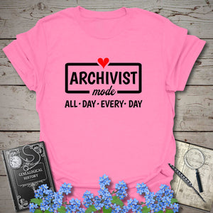 Archivist Mode T-Shirt in Azalea by Genealogy Keepsakes