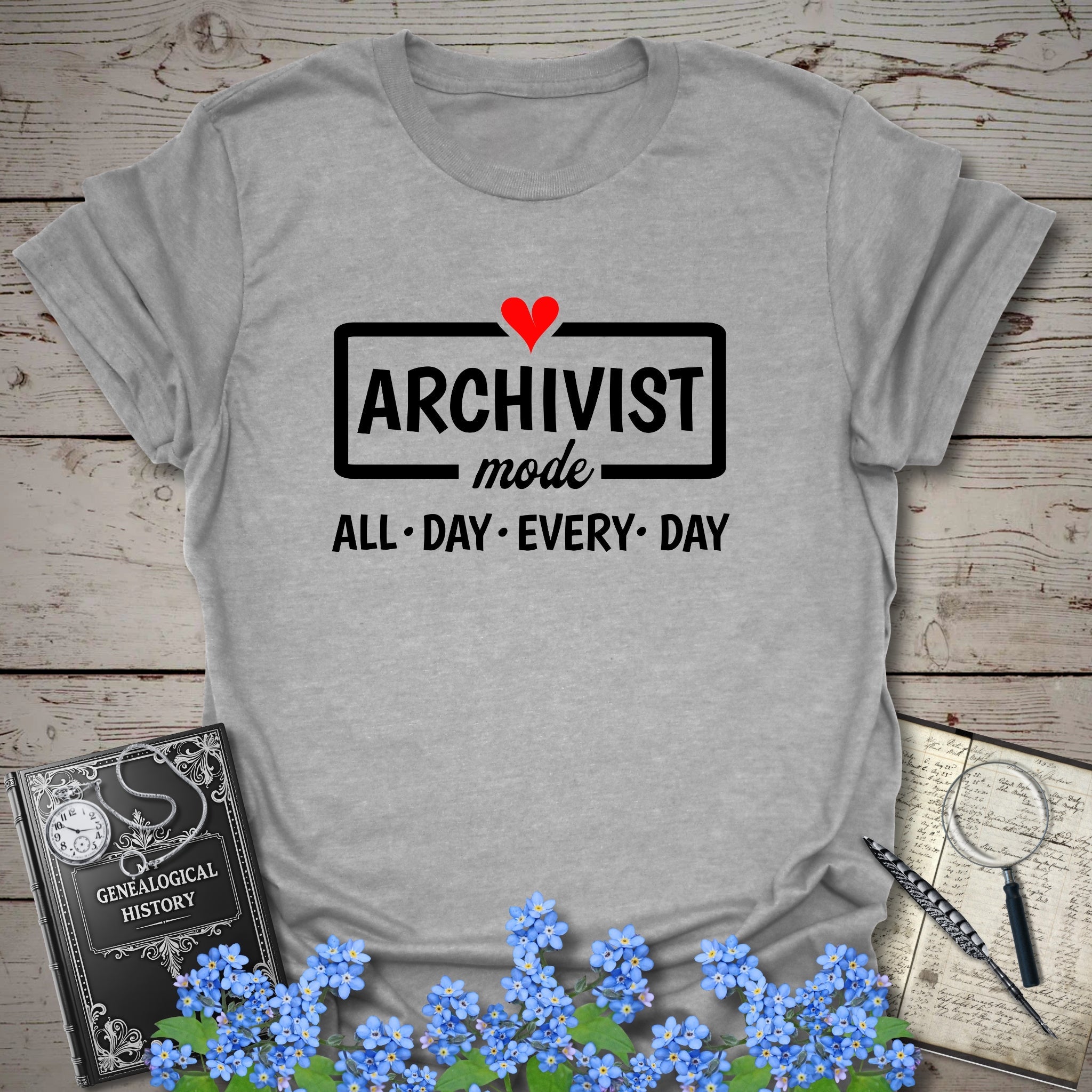 Archivist Mode T-Shirt in Sport Grey by Genealogy Keepsakes