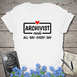 Archivist Mode T-Shirt in White by Genealogy Keepsakes