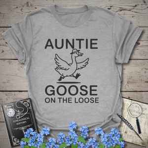 Auntie Goose On The Loose T-Shirt in Sport Grey by Genealogy Keepsakes