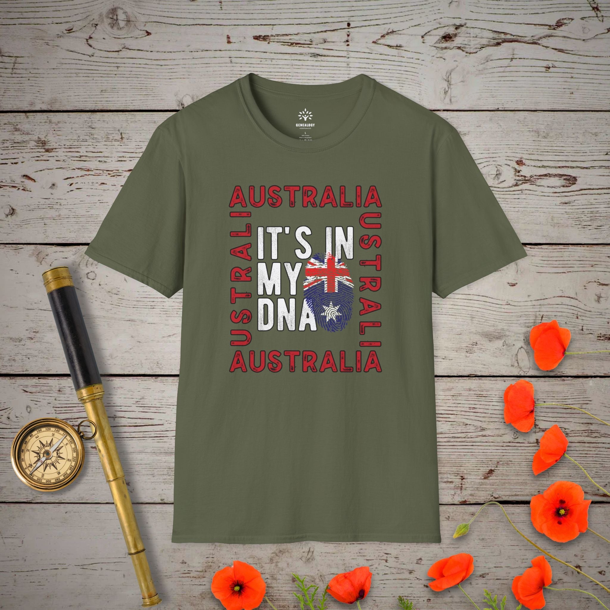 Australia - It's In My DNA T-Shirt in Military Green by Genealogy Keepsakes