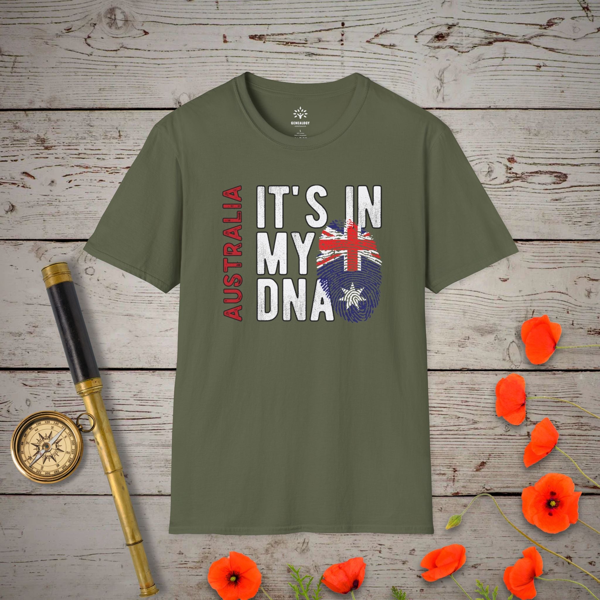 Australia - It's In My DNA T-Shirt in Military Green by Genealogy Keepsakes