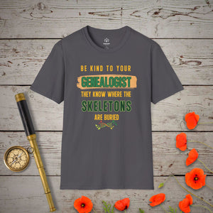 Be Kind To Your Genealogist T-Shirt in Charcoal by Genealogy Keepsakes