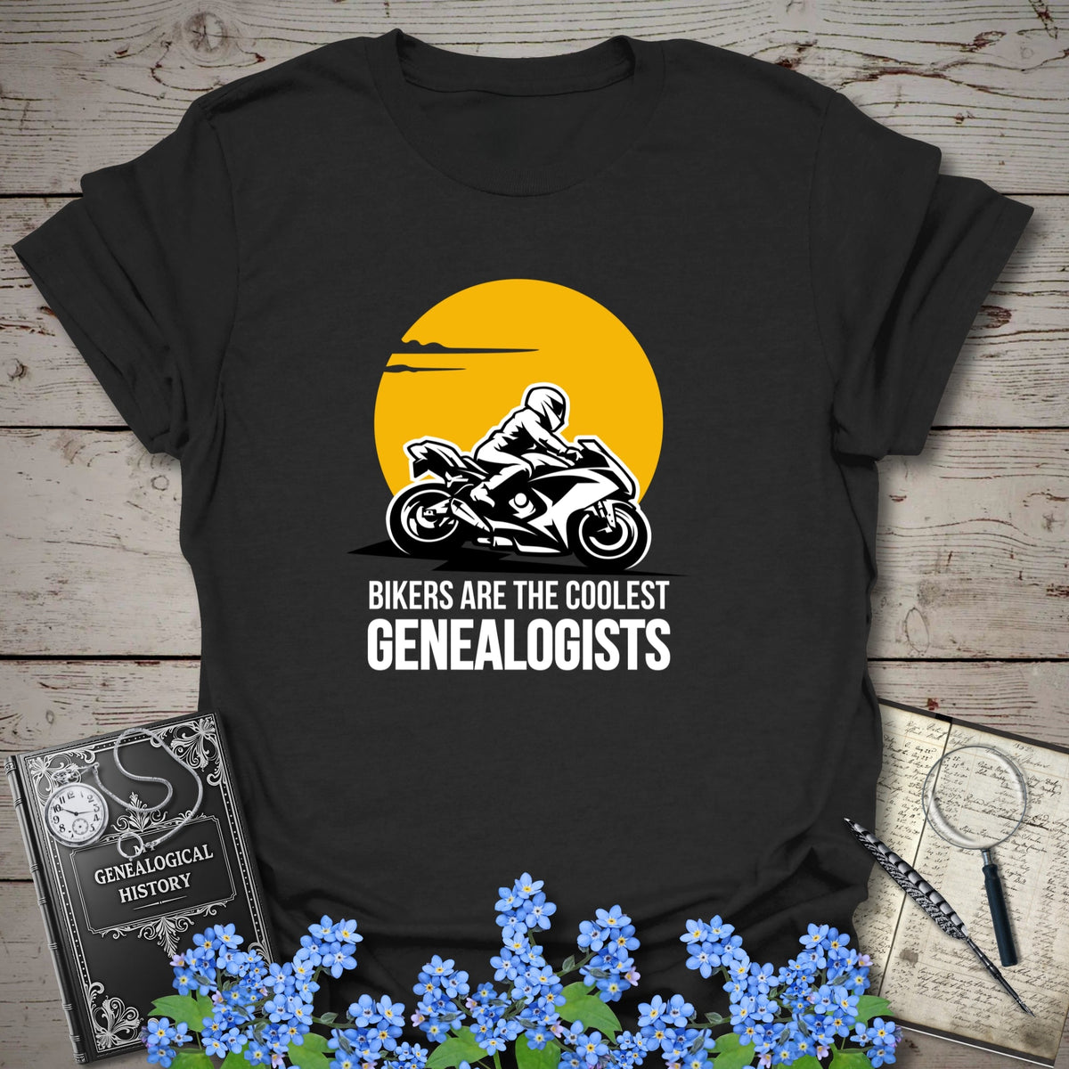 Bikers Are The Coolest Genealogist T-Shirt - Genealogy Keepsakes Custom Genealogy Gift - Black S