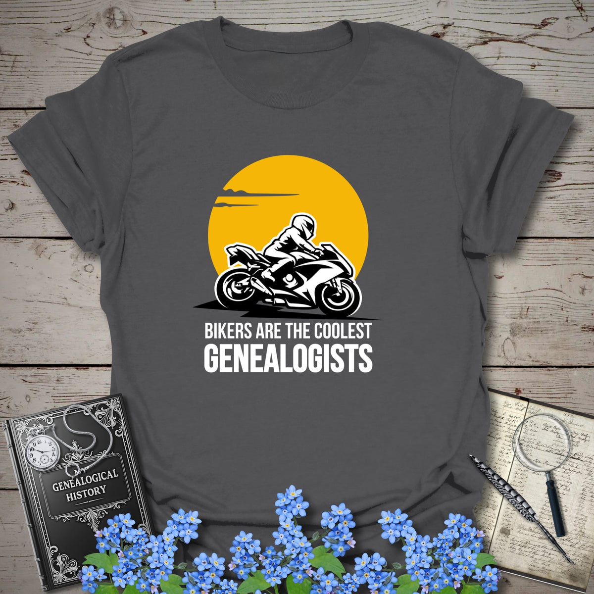 Bikers Are The Coolest Genealogist T-Shirt - Genealogy Keepsakes Custom Genealogy Gift - Charcoal S