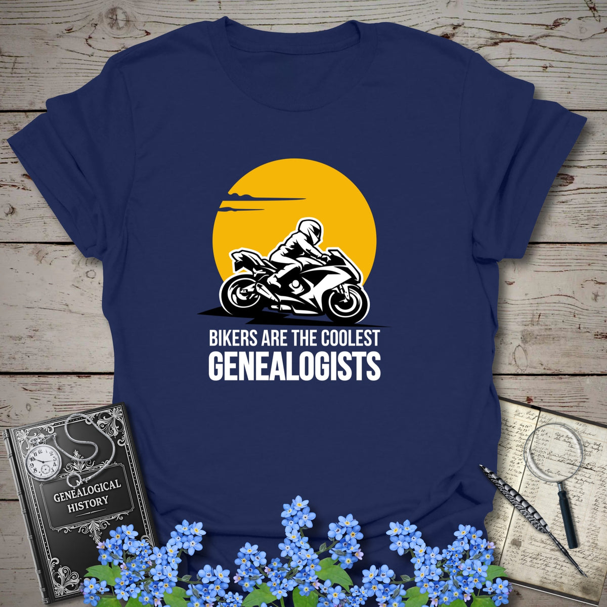 Bikers Are The Coolest Genealogist T-Shirt - Genealogy Keepsakes Custom Genealogy Gift - Navy S