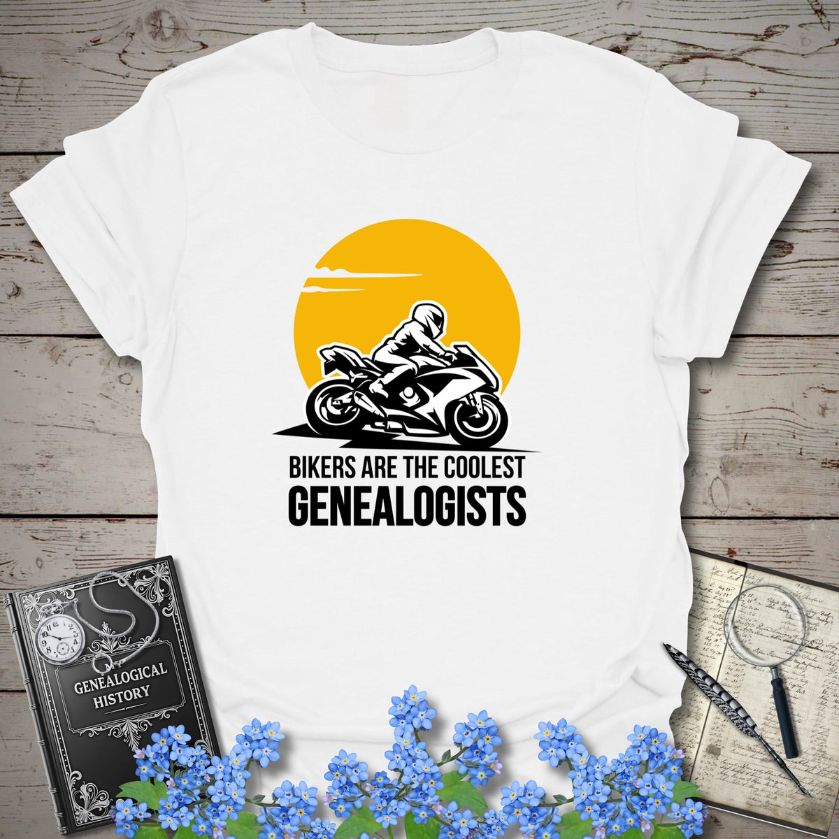 Bikers Are The Coolest Genealogist T-Shirt - Genealogy Keepsakes Custom Genealogy Gift - White S