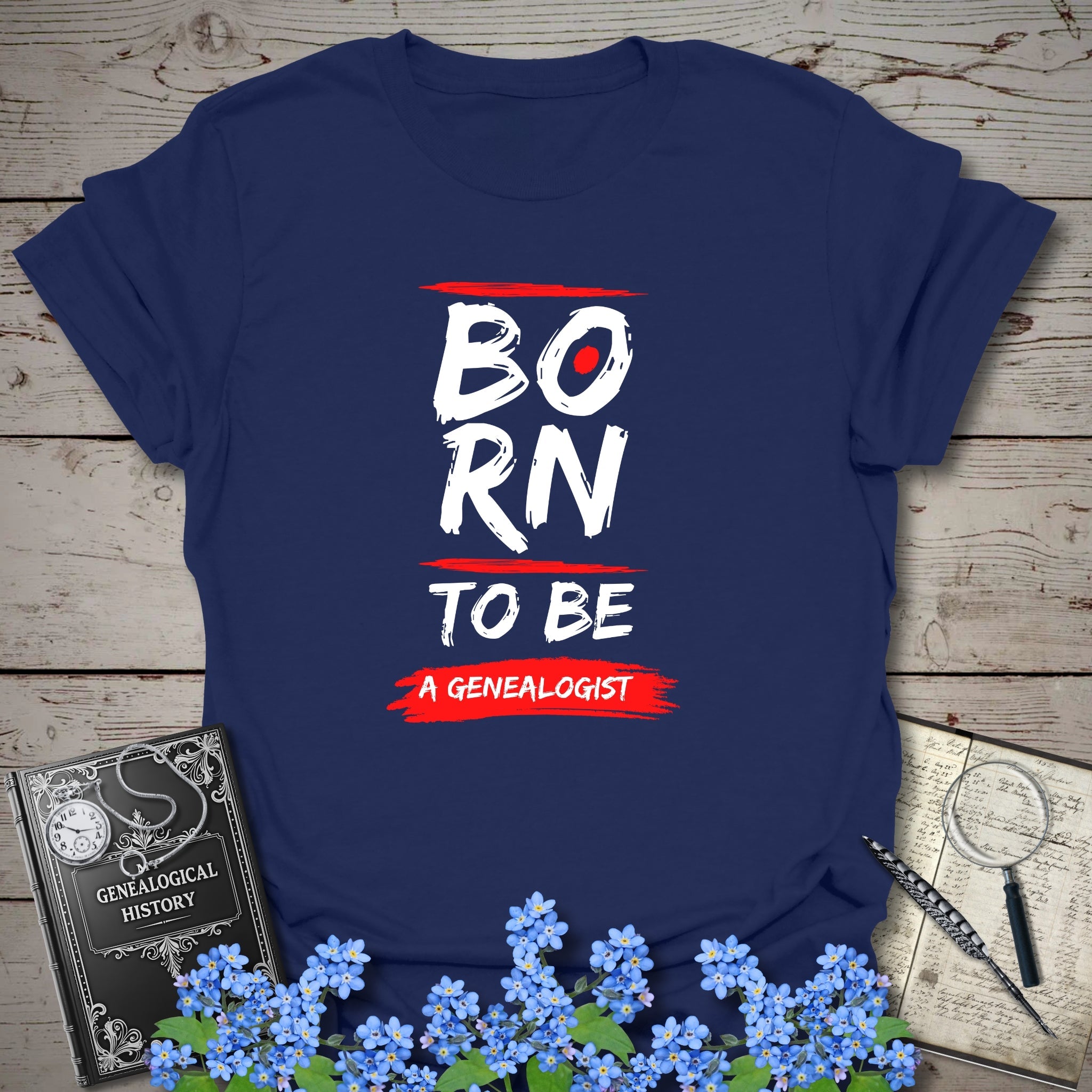 Born to be a Genealogist T-Shirt in Navy by Genealogy Keepsakes