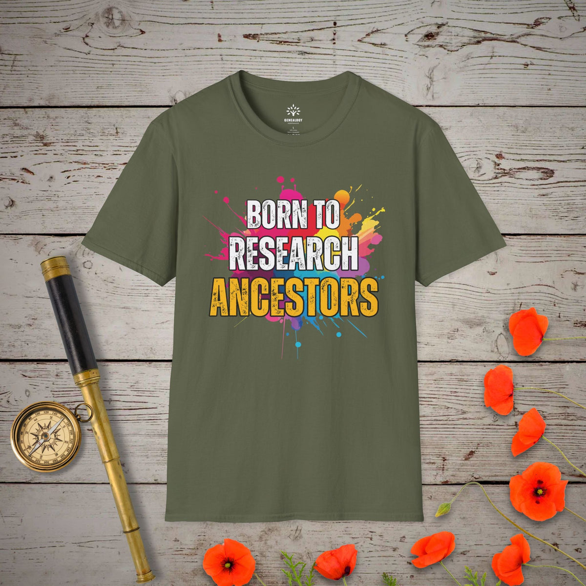 Born To Research T-Shirt - Genealogy Keepsakes Custom Genealogy Gift - Military Green S
