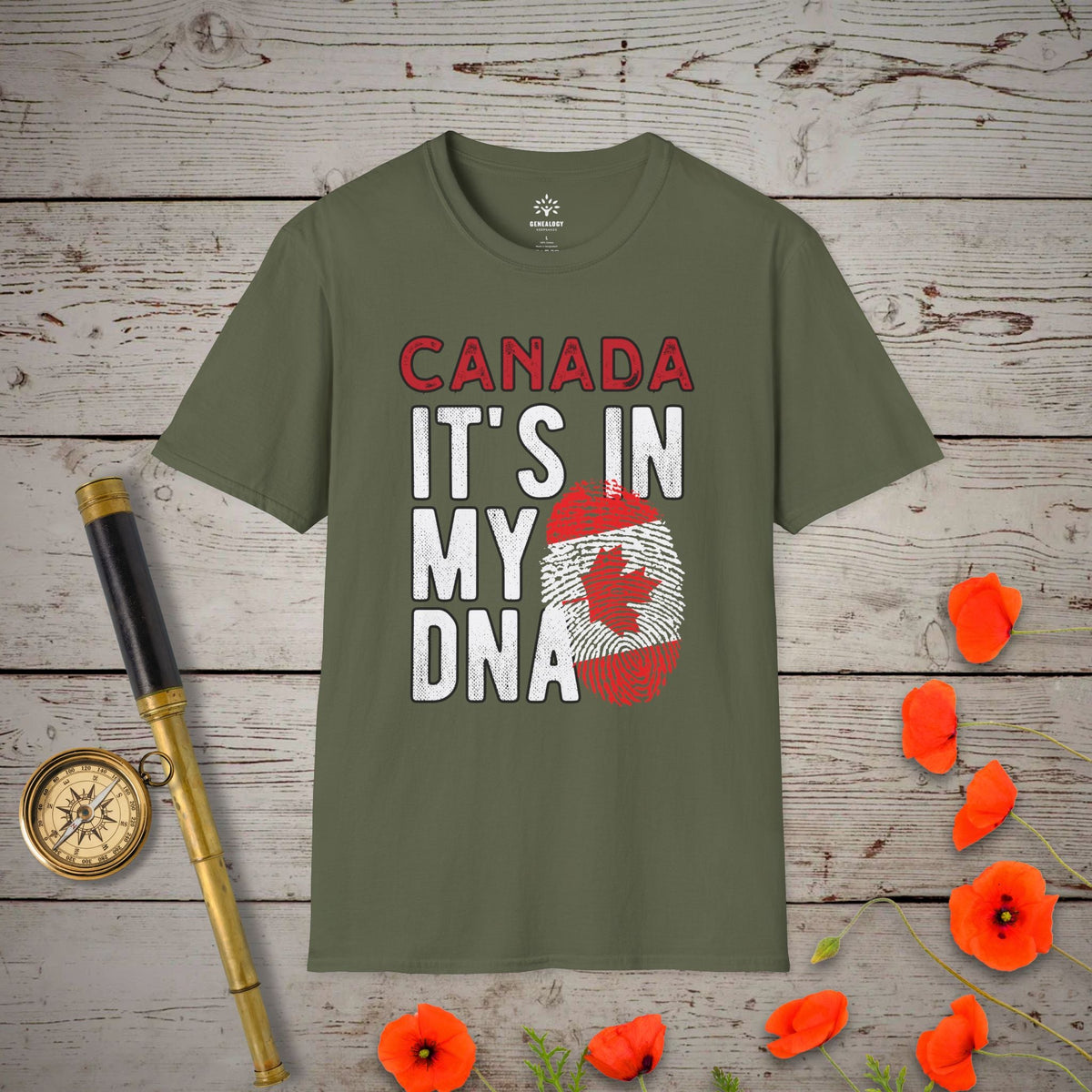 Canada - It's In My DNA T-Shirt - Genealogy Keepsakes Custom Genealogy Gift - Military Green S