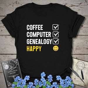 CCG Happy T-Shirt - Genealogy Keepsakes Custom Genealogy Gift - Black S